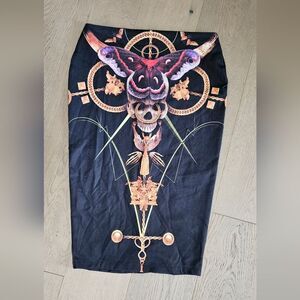 Black Skirt with Skull, Moth and Chain Design